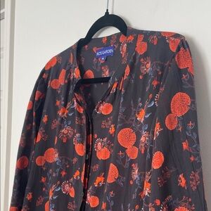 RO'S GARDEN Women's Black Floral Blouse 100% Cotton 3/4 Sleeve size XL